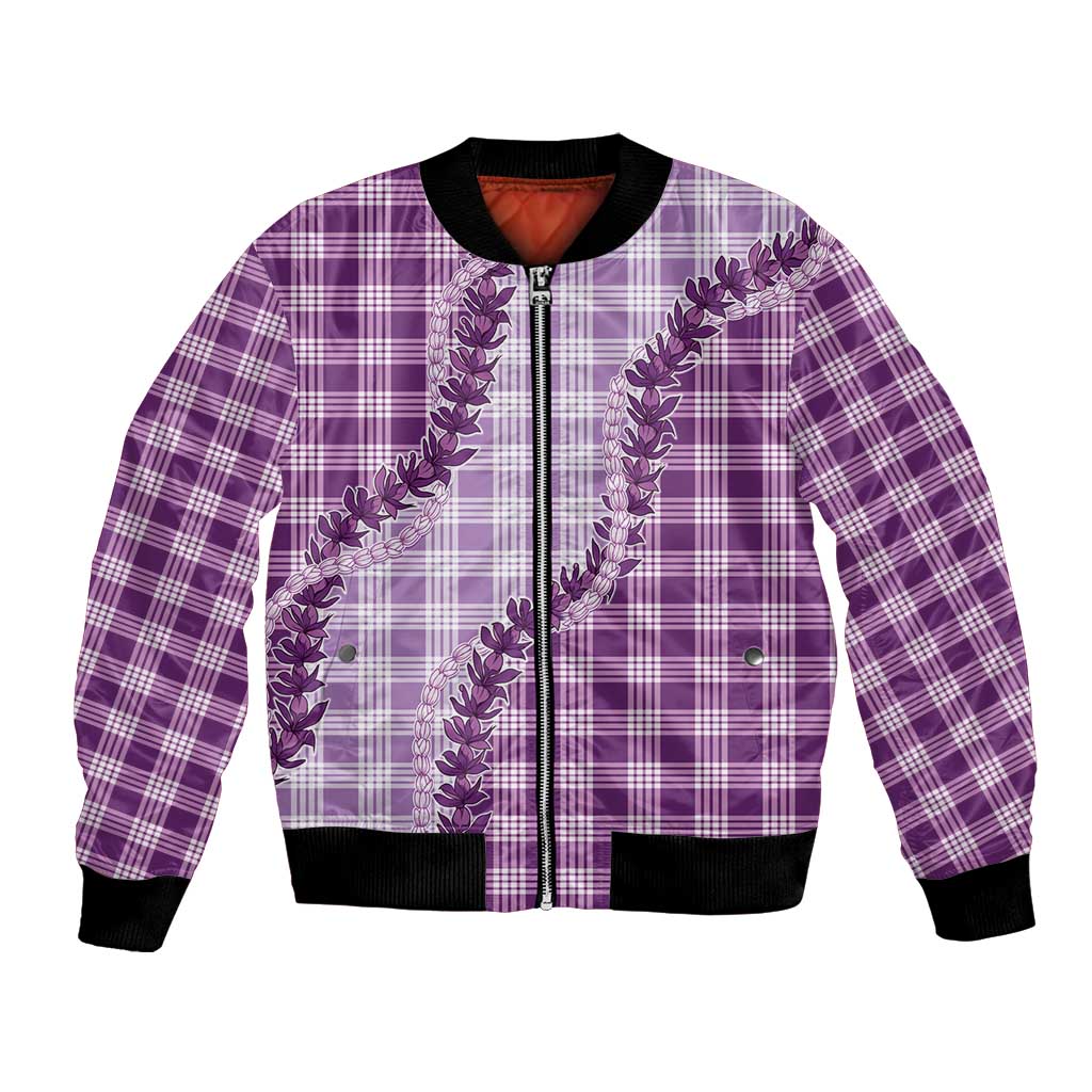 Violet Hawaii Palaka Bomber Jacket Hawaiian Pikake Lei