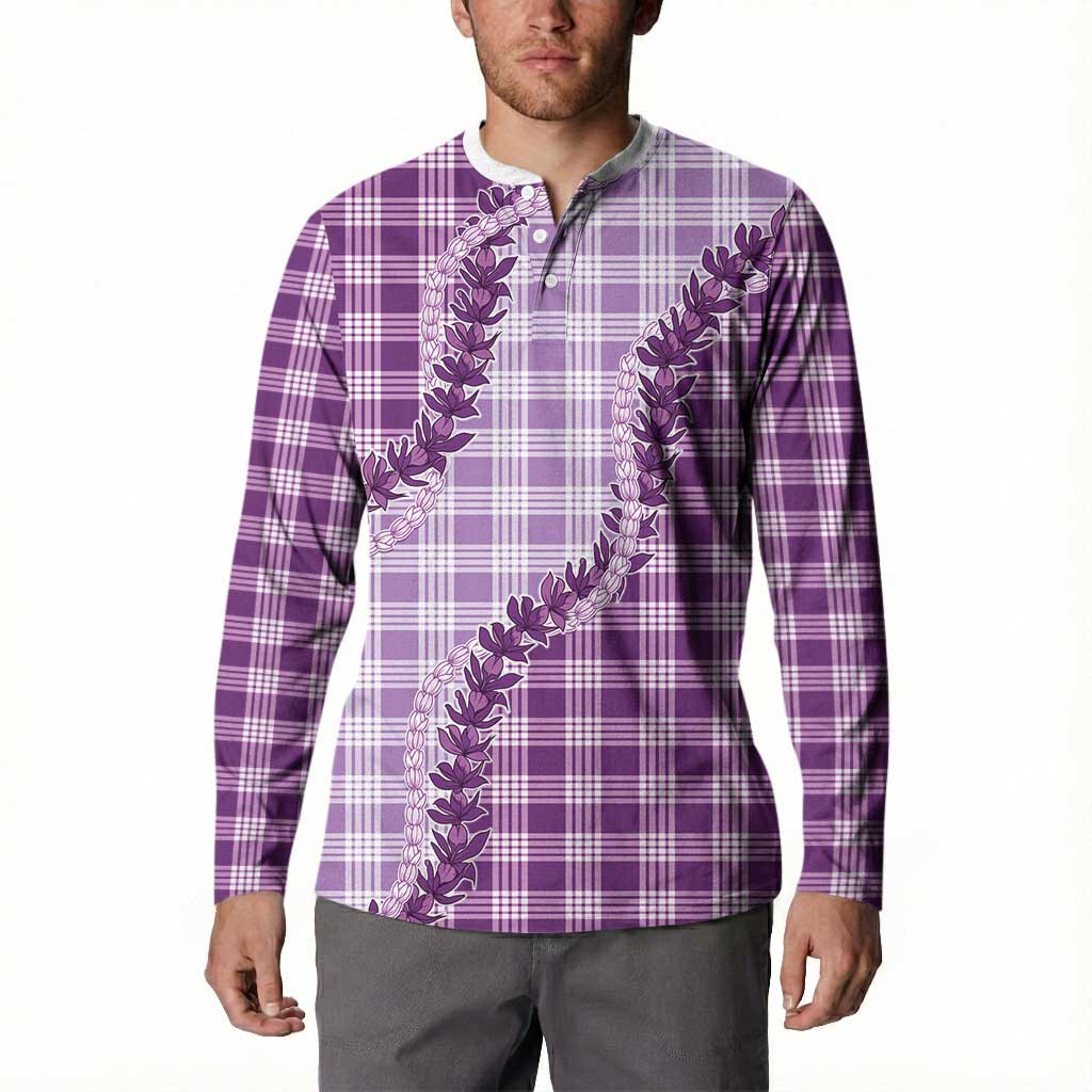 Violet Hawaii Palaka Button Sweatshirt Hawaiian Pikake Lei