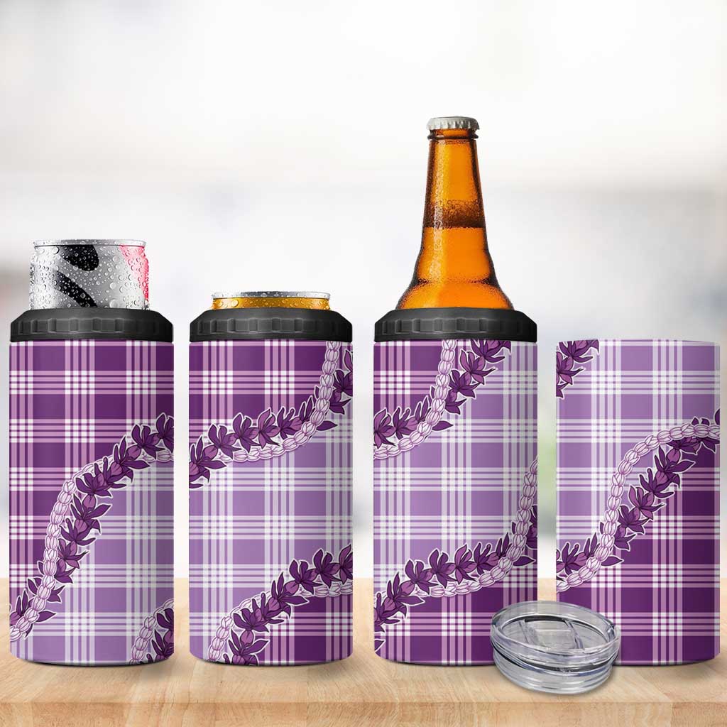 Violet Hawaii Palaka 4 in 1 Can Cooler Tumbler Hawaiian Pikake Lei