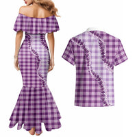 Violet Hawaii Palaka Couples Matching Mermaid Dress and Hawaiian Shirt Hawaiian Pikake Lei