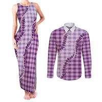 Violet Hawaii Palaka Couples Matching Tank Maxi Dress and Long Sleeve Button Shirt Hawaiian Pikake Lei LT05 Violet - Polynesian Pride