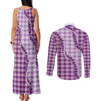 Violet Hawaii Palaka Couples Matching Tank Maxi Dress and Long Sleeve Button Shirt Hawaiian Pikake Lei LT05 - Polynesian Pride