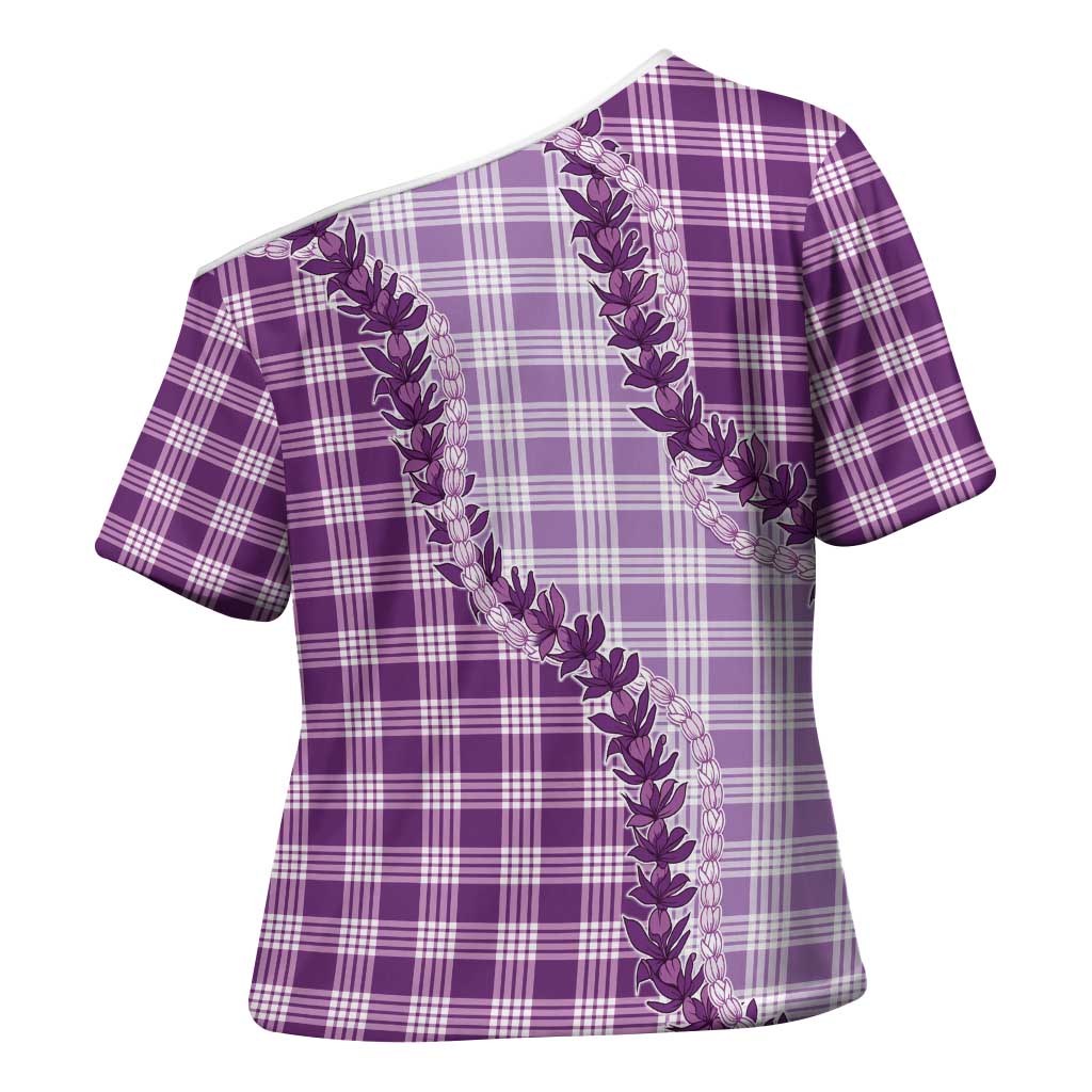Violet Hawaii Palaka Cross Shoulder Shirt Hawaiian Pikake Lei