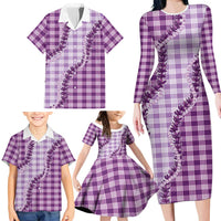 Violet Hawaii Palaka Family Matching Long Sleeve Bodycon Dress and Hawaiian Shirt Hawaiian Pikake Lei LT05 - Polynesian Pride