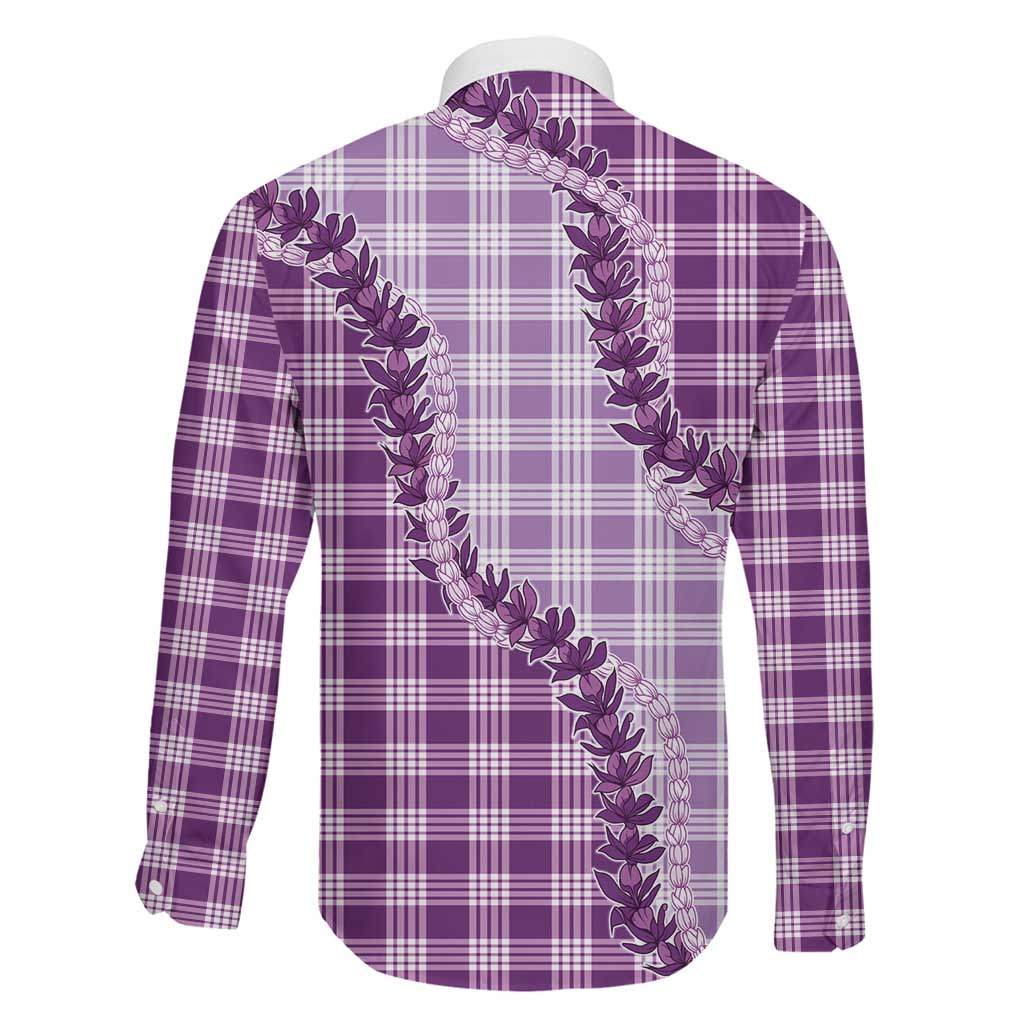Violet Hawaii Palaka Family Matching Long Sleeve Bodycon Dress and Hawaiian Shirt Hawaiian Pikake Lei LT05 - Polynesian Pride