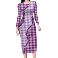 Violet Hawaii Palaka Family Matching Long Sleeve Bodycon Dress and Hawaiian Shirt Hawaiian Pikake Lei LT05 Mom's Dress Violet - Polynesian Pride
