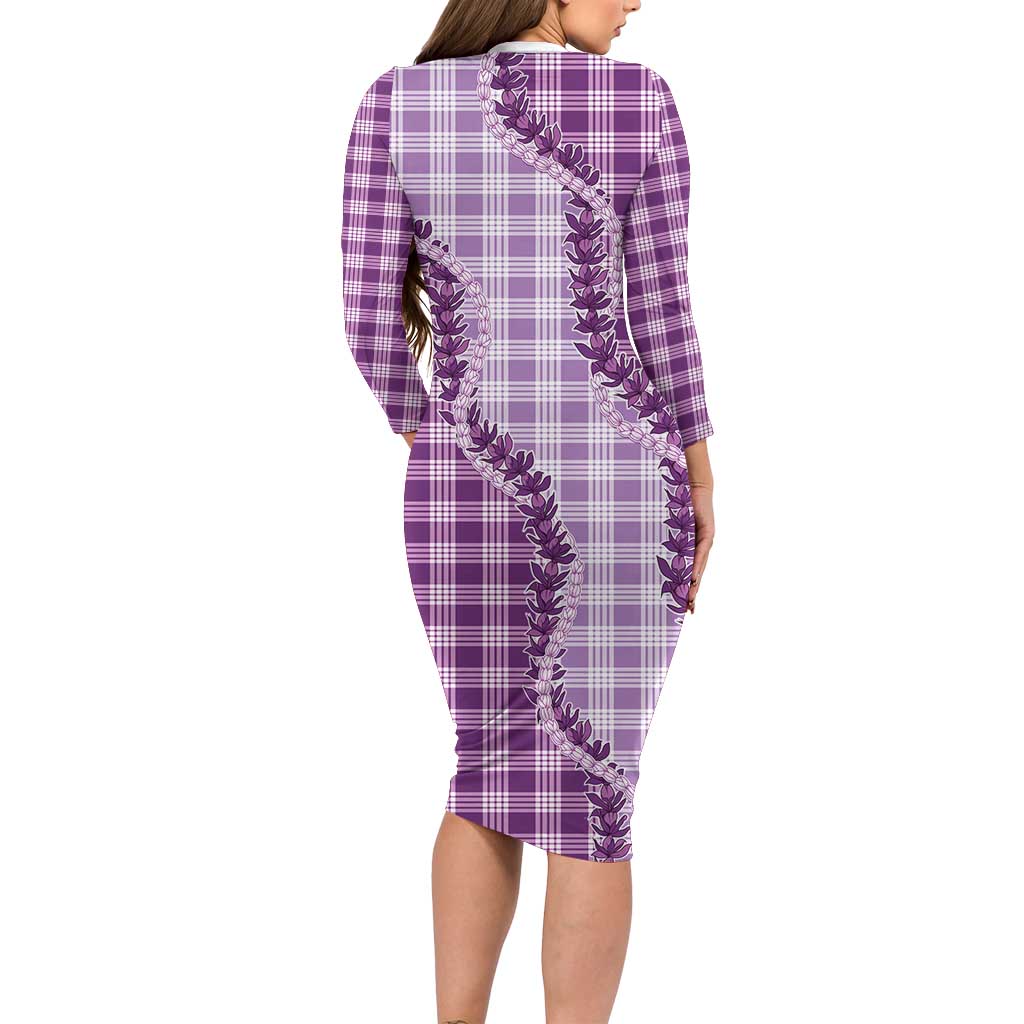 Violet Hawaii Palaka Family Matching Long Sleeve Bodycon Dress and Hawaiian Shirt Hawaiian Pikake Lei LT05 - Polynesian Pride