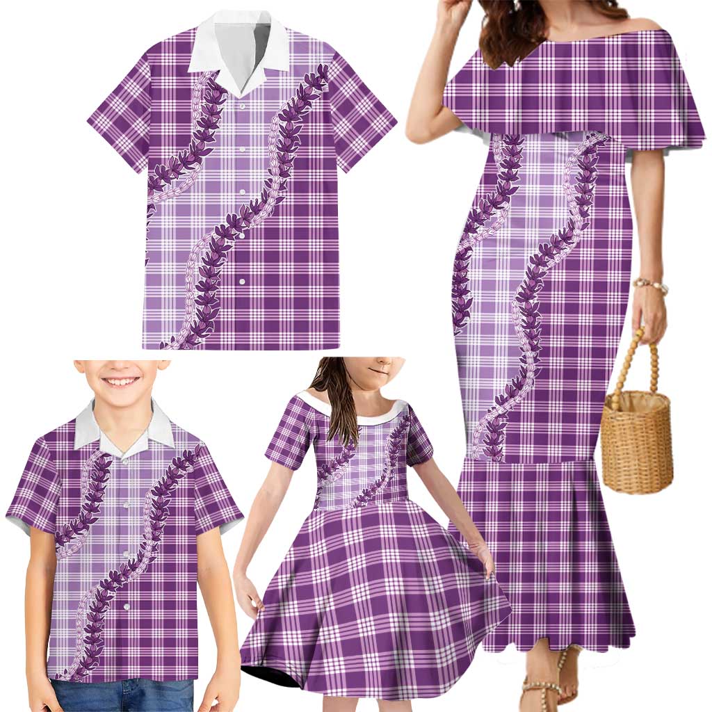 Violet Hawaii Palaka Family Matching Mermaid Dress and Hawaiian Shirt Hawaiian Pikake Lei