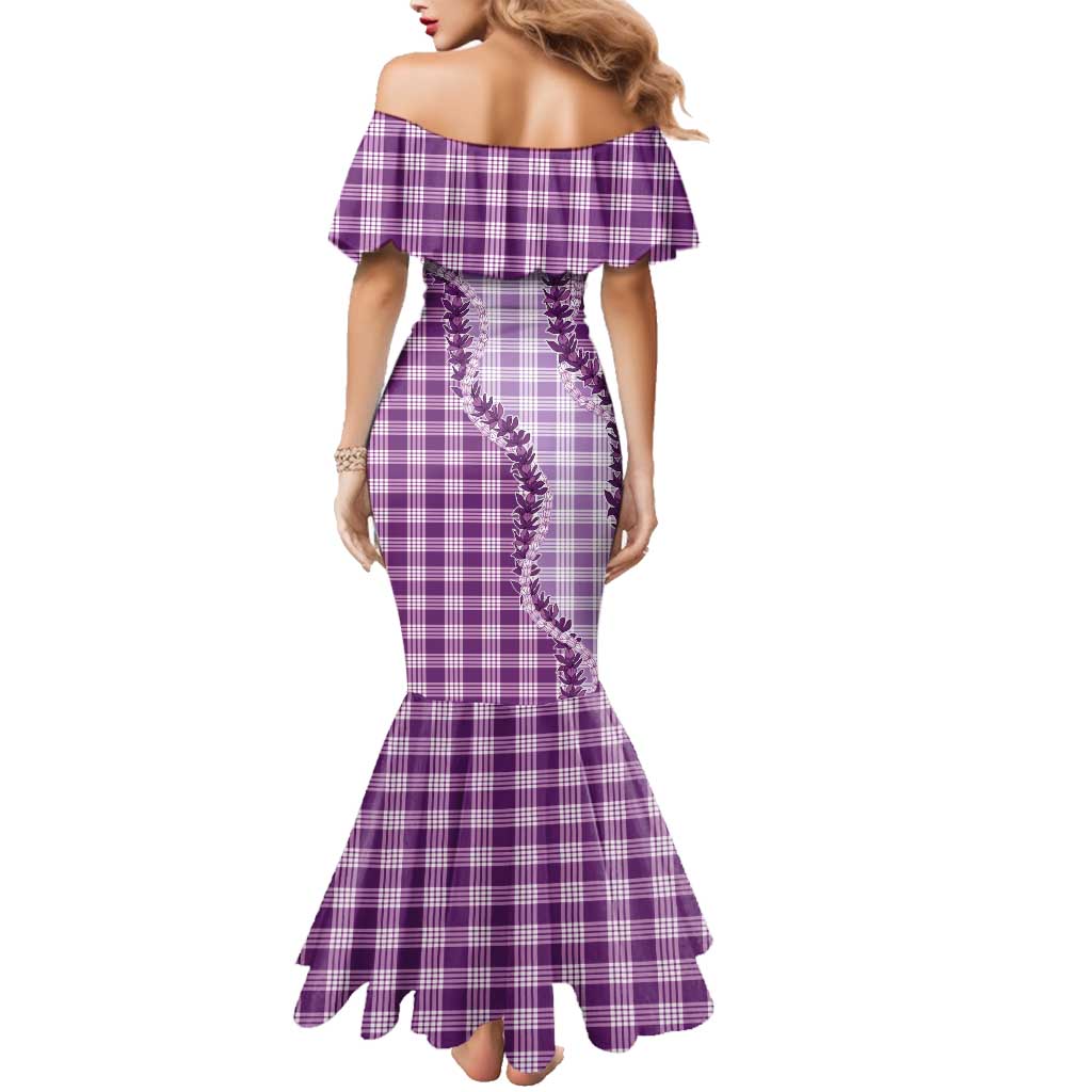 Violet Hawaii Palaka Family Matching Mermaid Dress and Hawaiian Shirt Hawaiian Pikake Lei