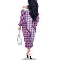 Violet Hawaii Palaka Family Matching Off The Shoulder Long Sleeve Dress and Hawaiian Shirt Hawaiian Pikake Lei