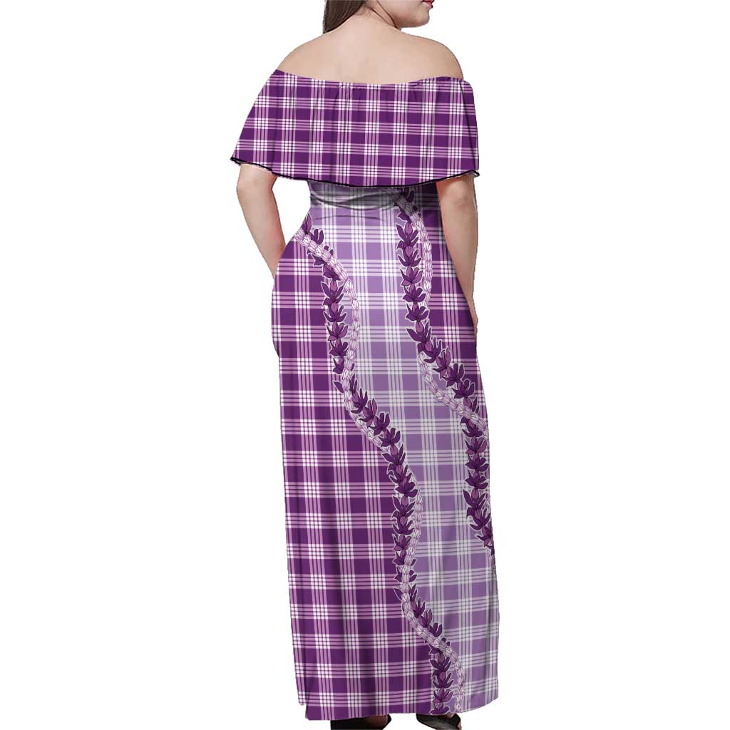 Violet Hawaii Palaka Family Matching Off Shoulder Maxi Dress and Hawaiian Shirt Hawaiian Pikake Lei