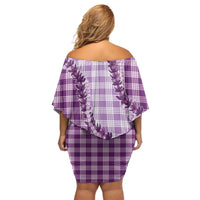 Violet Hawaii Palaka Family Matching Off Shoulder Short Dress and Hawaiian Shirt Hawaiian Pikake Lei