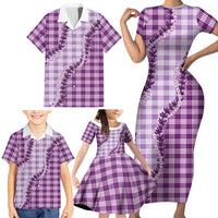 Violet Hawaii Palaka Family Matching Short Sleeve Bodycon Dress and Hawaiian Shirt Hawaiian Pikake Lei