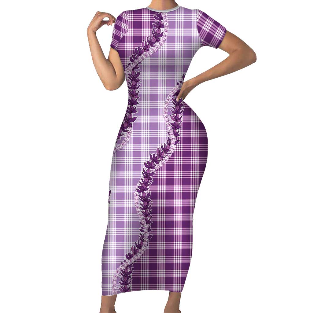 Violet Hawaii Palaka Family Matching Short Sleeve Bodycon Dress and Hawaiian Shirt Hawaiian Pikake Lei