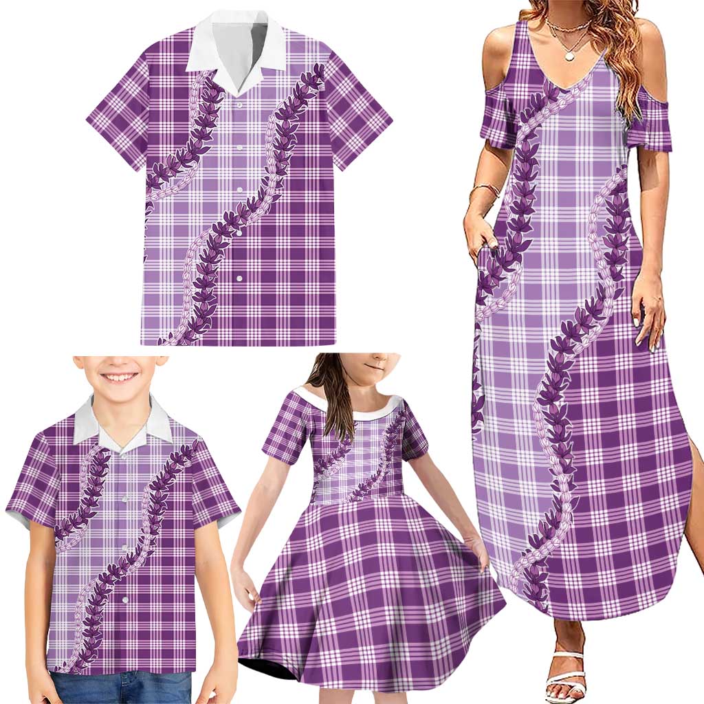 Violet Hawaii Palaka Family Matching Summer Maxi Dress and Hawaiian Shirt Hawaiian Pikake Lei