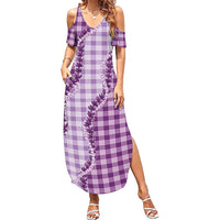 Violet Hawaii Palaka Family Matching Summer Maxi Dress and Hawaiian Shirt Hawaiian Pikake Lei
