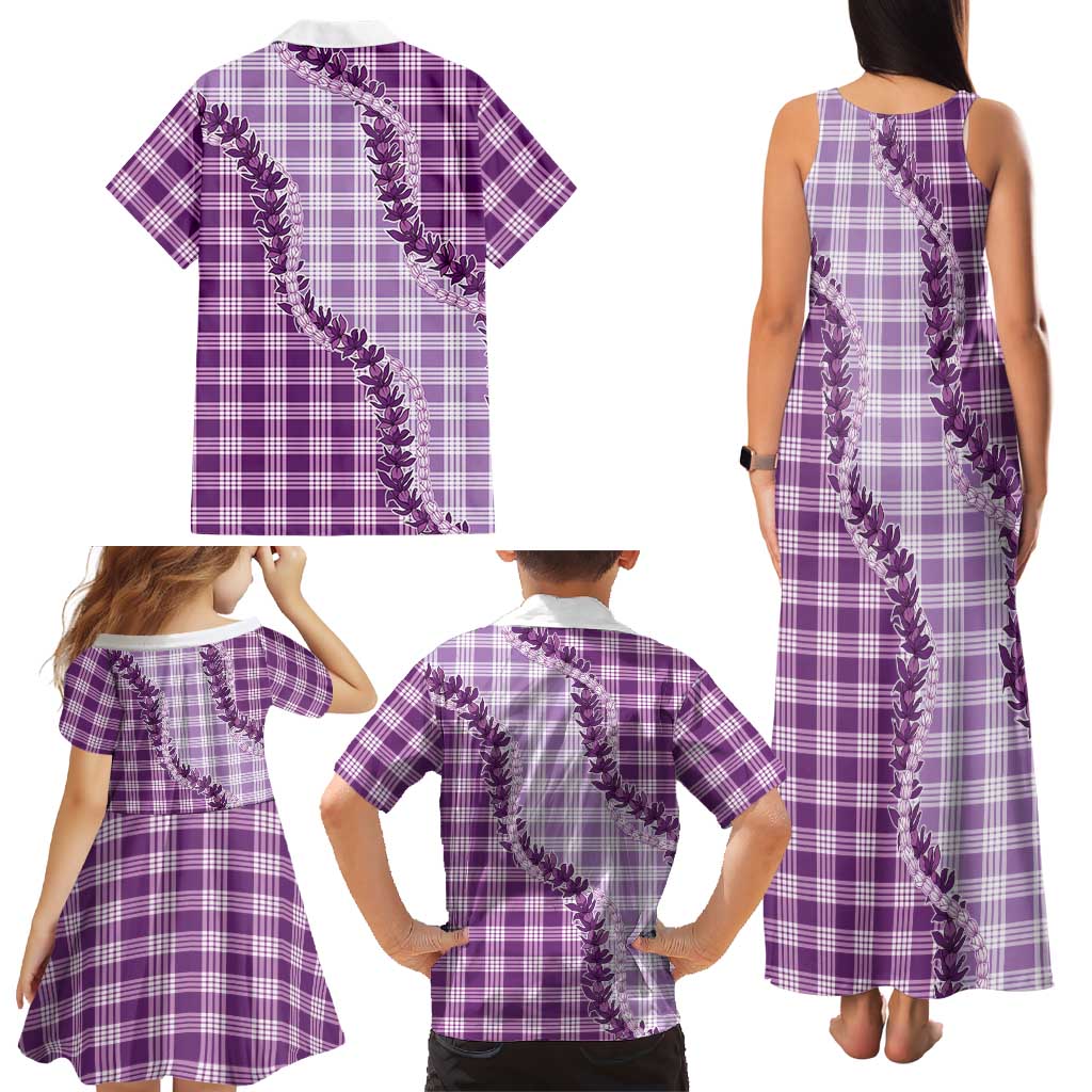 Violet Hawaii Palaka Family Matching Tank Maxi Dress and Hawaiian Shirt Hawaiian Pikake Lei