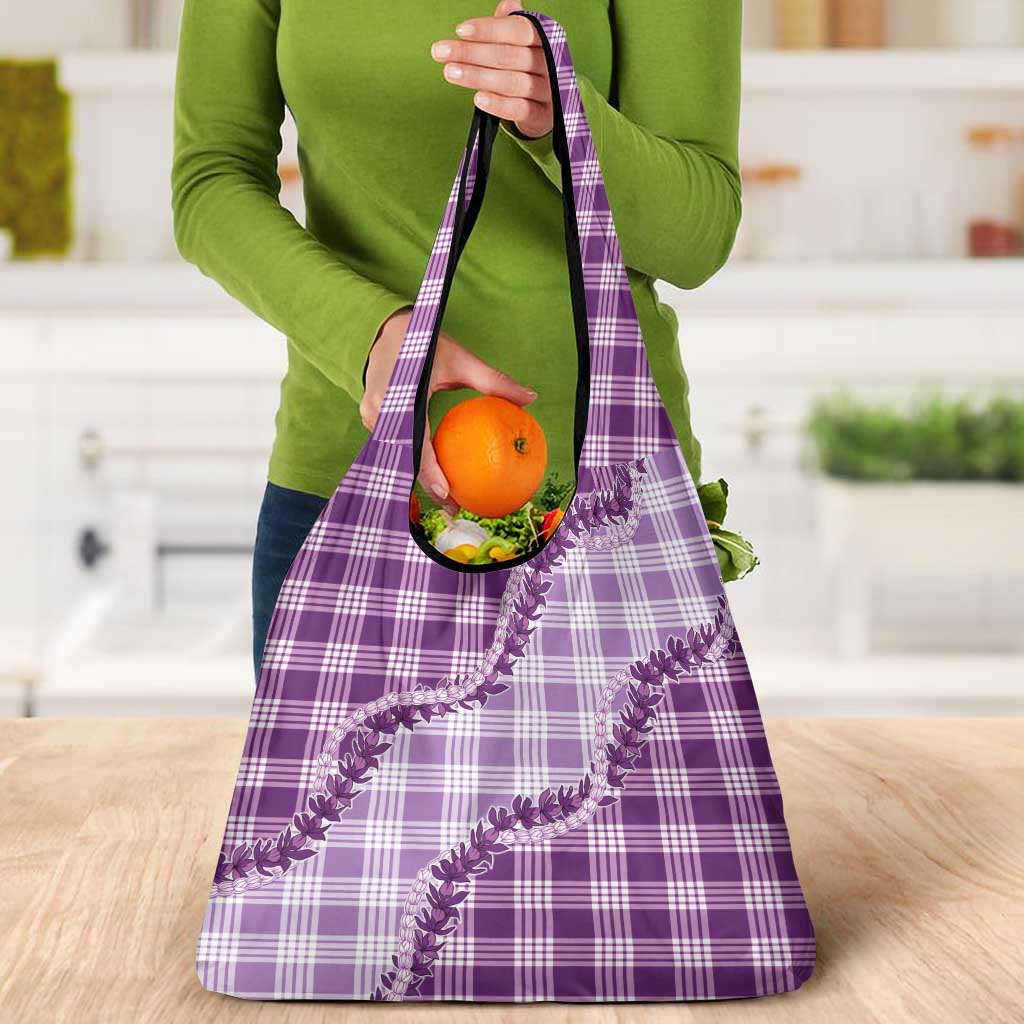 Violet Hawaii Palaka Grocery Bag Hawaiian Pikake Lei
