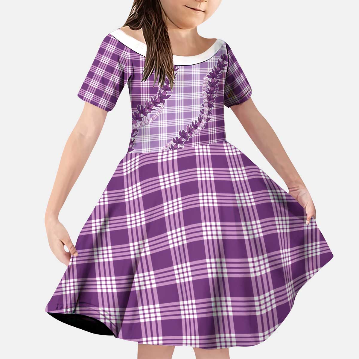 Violet Hawaii Palaka Kid Short Sleeve Dress Hawaiian Pikake Lei LT05 KID Violet - Polynesian Pride