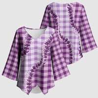 Violet Hawaii Palaka Kimono Sleeve Blouse Hawaiian Pikake Lei