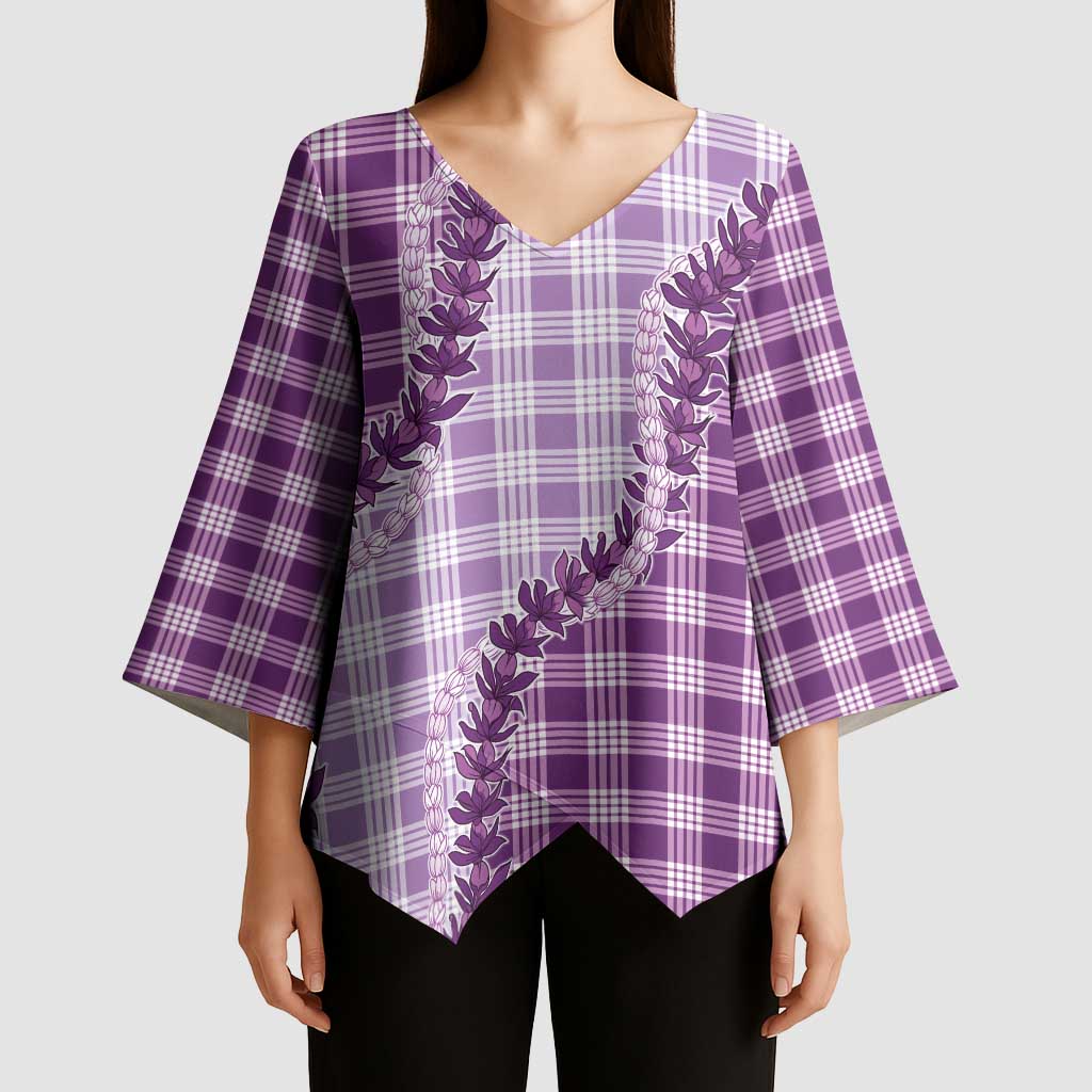 Violet Hawaii Palaka Kimono Sleeve Blouse Hawaiian Pikake Lei