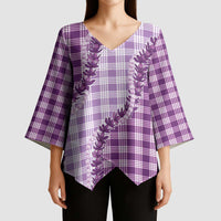 Violet Hawaii Palaka Kimono Sleeve Blouse Hawaiian Pikake Lei