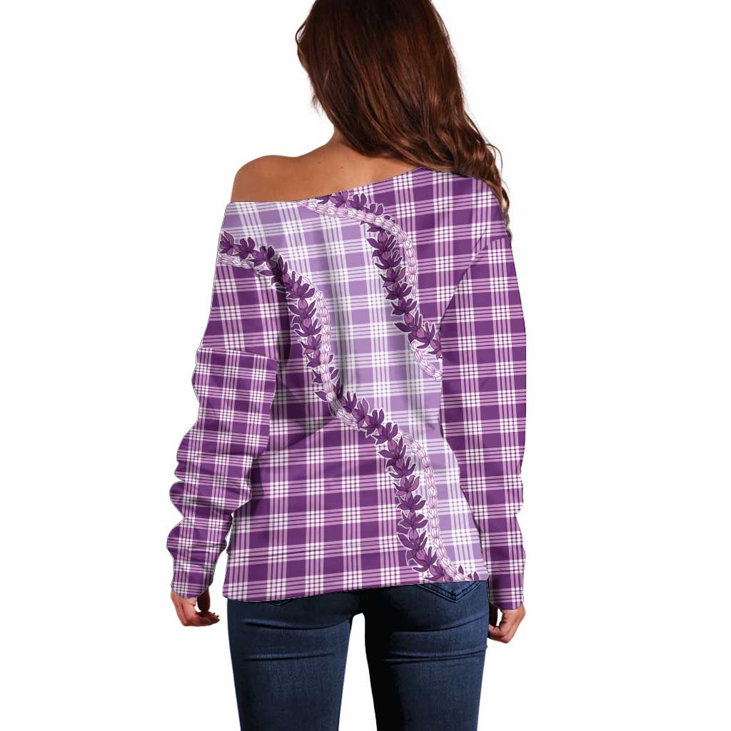 Violet Hawaii Palaka Off Shoulder Sweater Hawaiian Pikake Lei