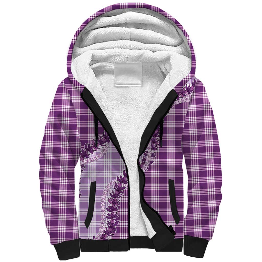 Violet Hawaii Palaka Sherpa Hoodie Hawaiian Pikake Lei