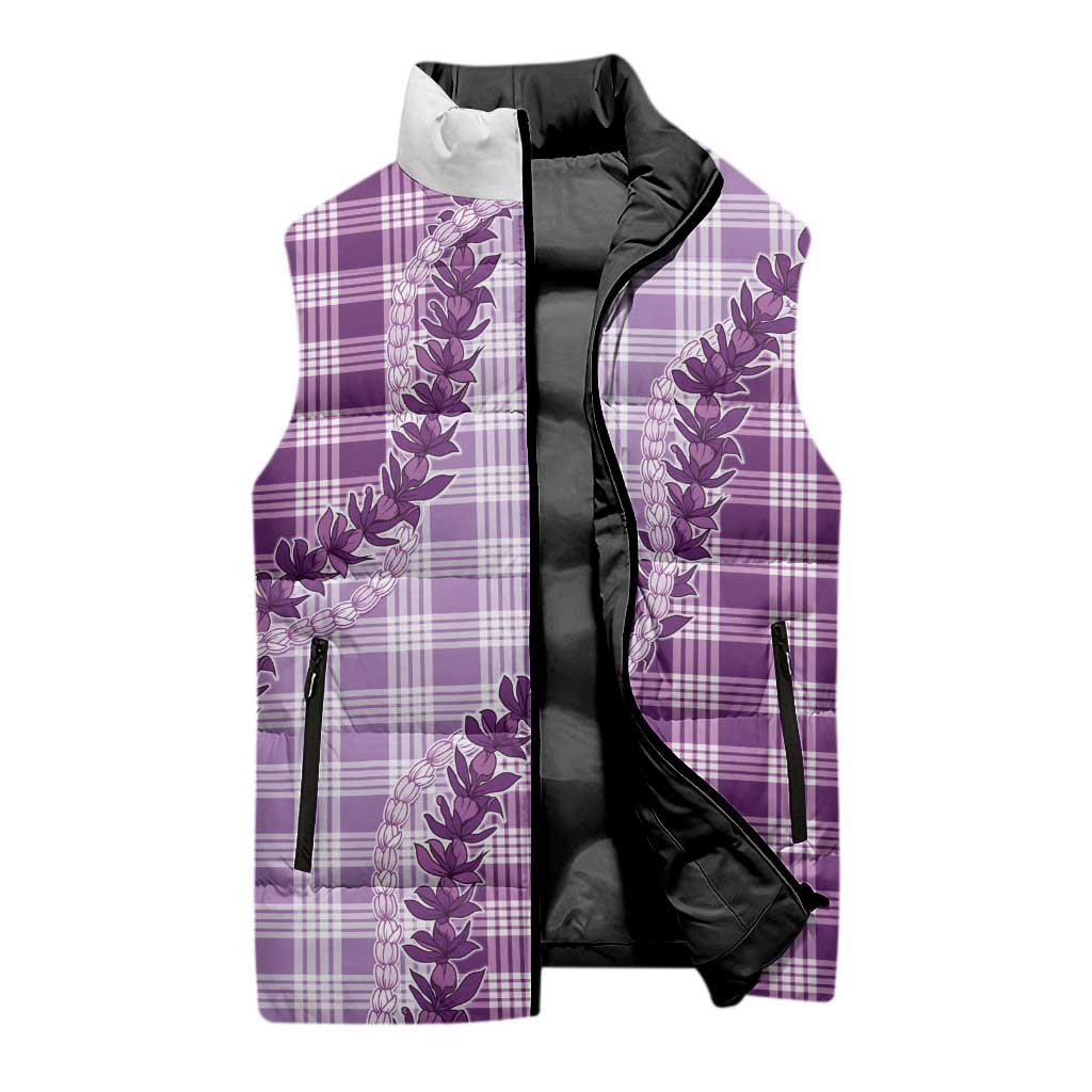 Violet Hawaii Palaka Sleeveless Puffer Jacket Hawaiian Pikake Lei