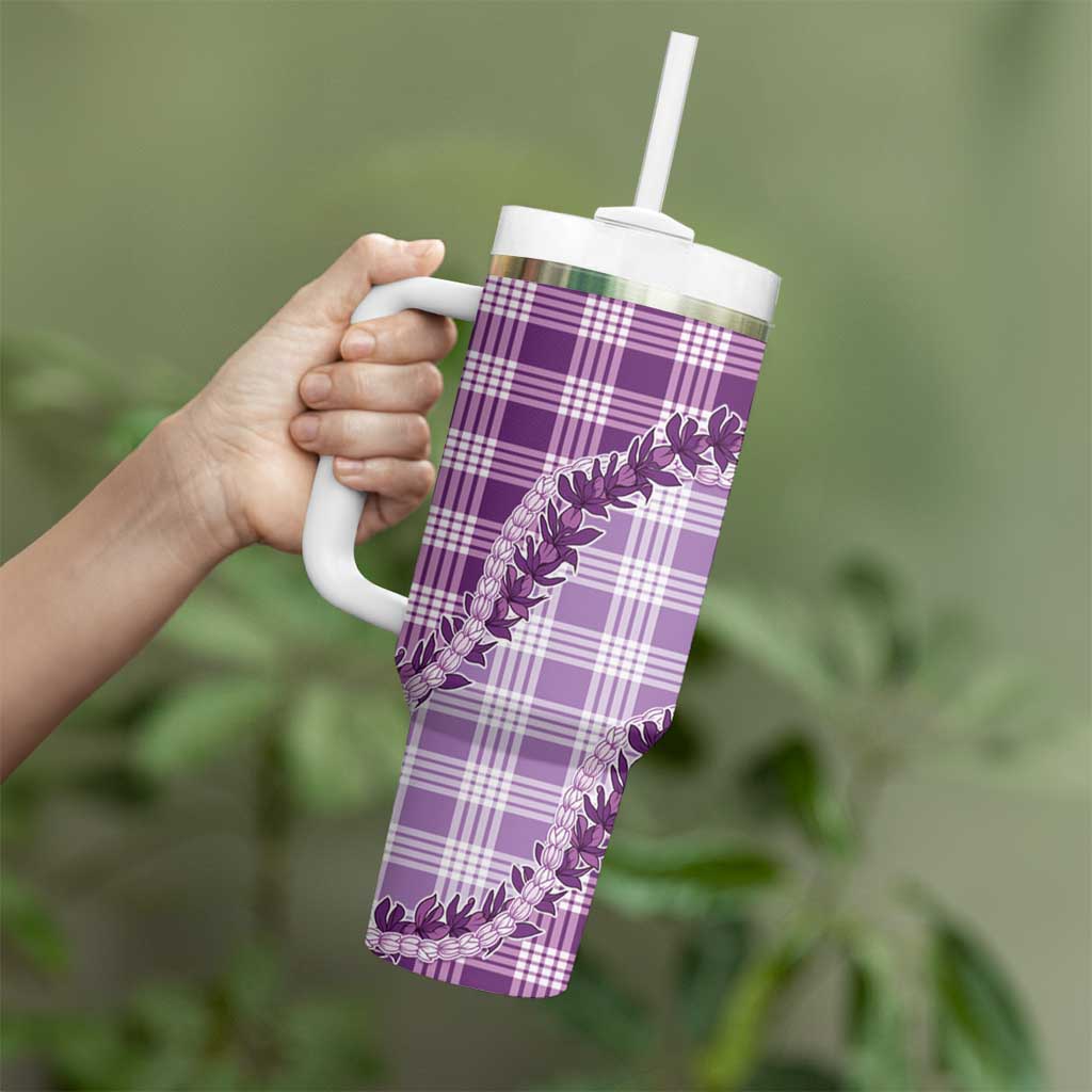 Violet Hawaii Palaka Tumbler With Handle Hawaiian Pikake Lei