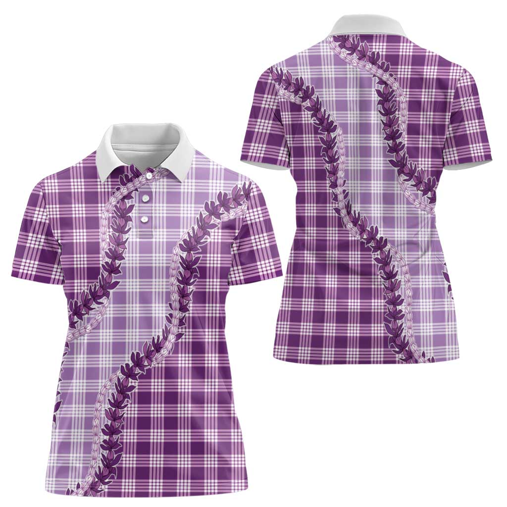 Violet Hawaii Palaka Women Polo Shirt Hawaiian Pikake Lei