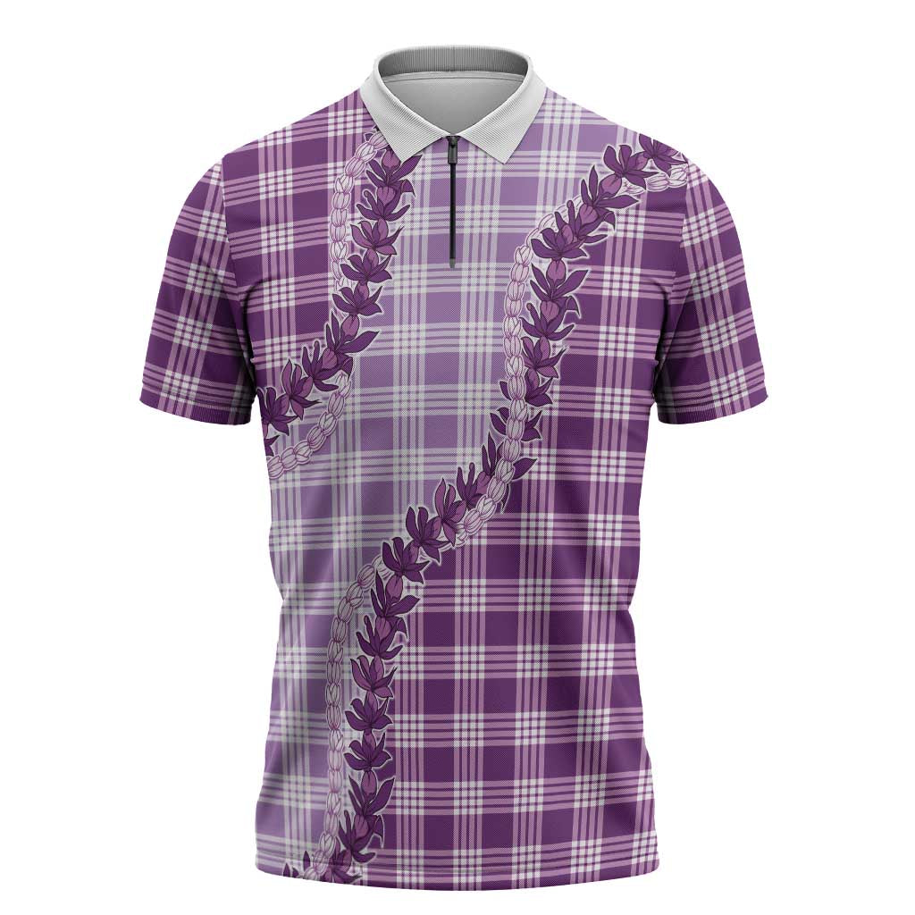 Violet Hawaii Palaka Zipper Polo Shirt Hawaiian Pikake Lei LT05 Violet - Polynesian Pride