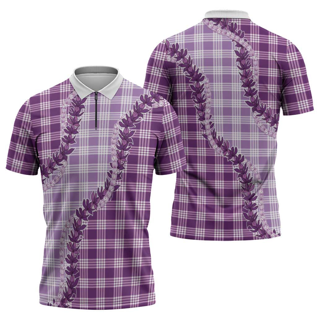 Violet Hawaii Palaka Zipper Polo Shirt Hawaiian Pikake Lei LT05 - Polynesian Pride