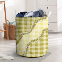Yellow Hawaii Palaka Laundry Basket Hawaiian Pikake Lei