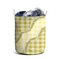 Yellow Hawaii Palaka Laundry Basket Hawaiian Pikake Lei