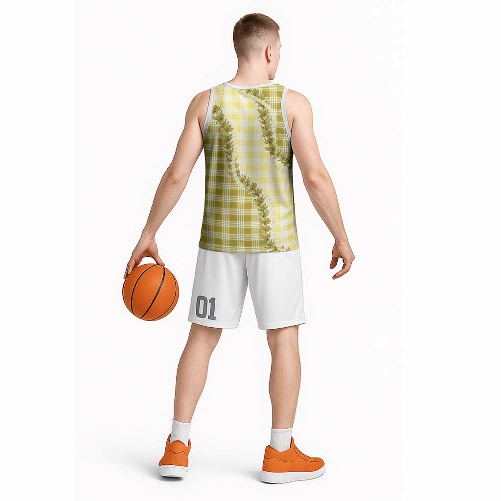 Yellow Hawaii Palaka Basketball Jersey Hawaiian Pikake Lei