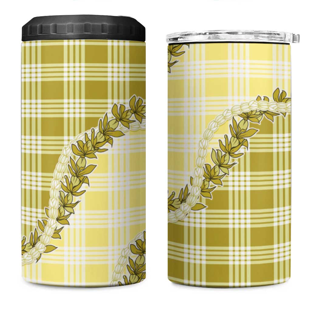 Yellow Hawaii Palaka 4 in 1 Can Cooler Tumbler Hawaiian Pikake Lei