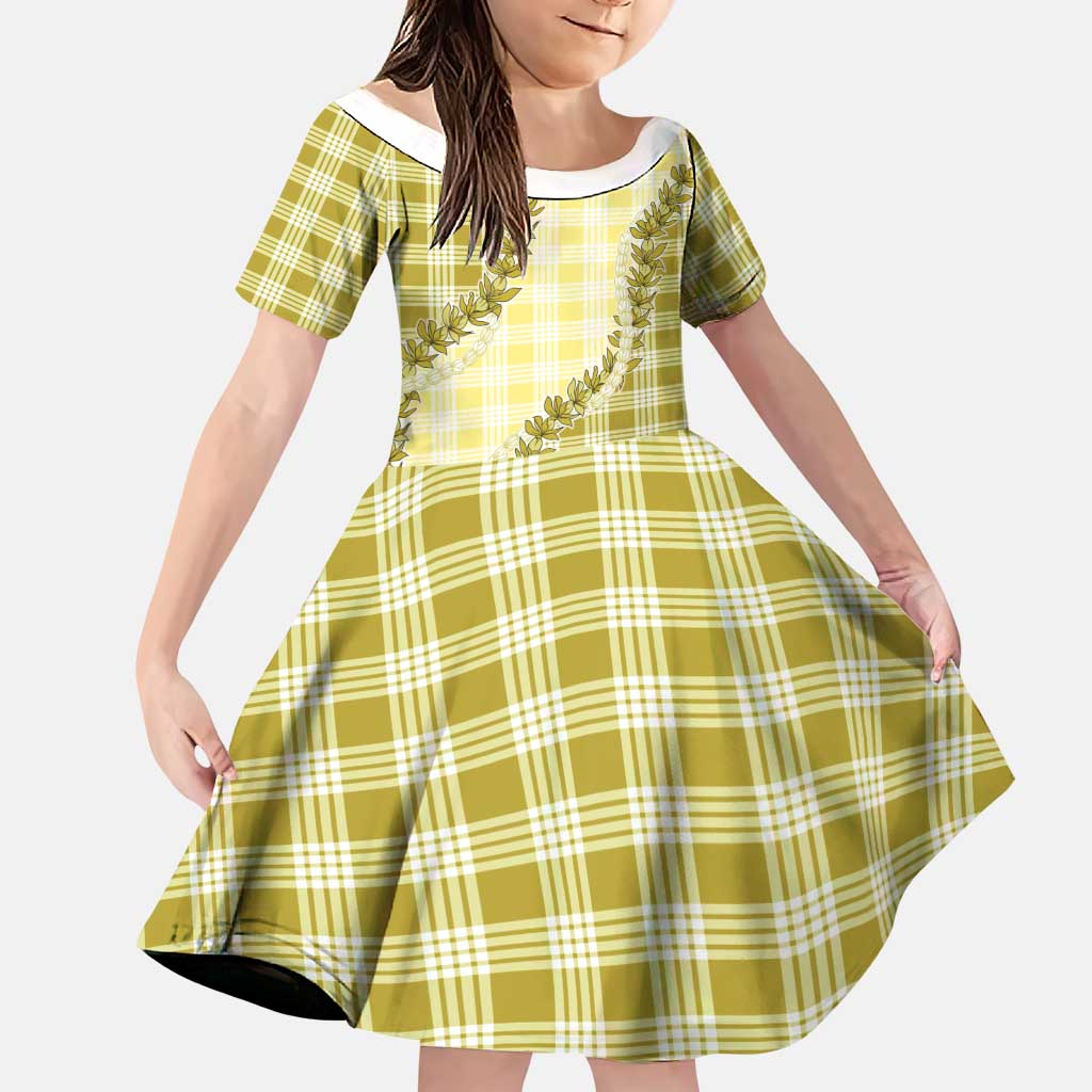 Yellow Hawaii Palaka Family Matching Mermaid Dress and Hawaiian Shirt Hawaiian Pikake Lei