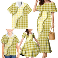 Yellow Hawaii Palaka Family Matching Mermaid Dress and Hawaiian Shirt Hawaiian Pikake Lei