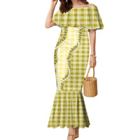 Yellow Hawaii Palaka Family Matching Mermaid Dress and Hawaiian Shirt Hawaiian Pikake Lei