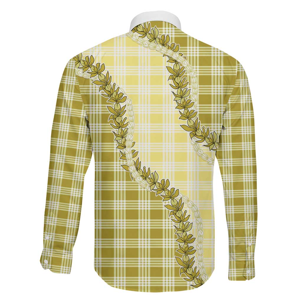 Yellow Hawaii Palaka Family Matching Off Shoulder Short Dress and Hawaiian Shirt Hawaiian Pikake Lei