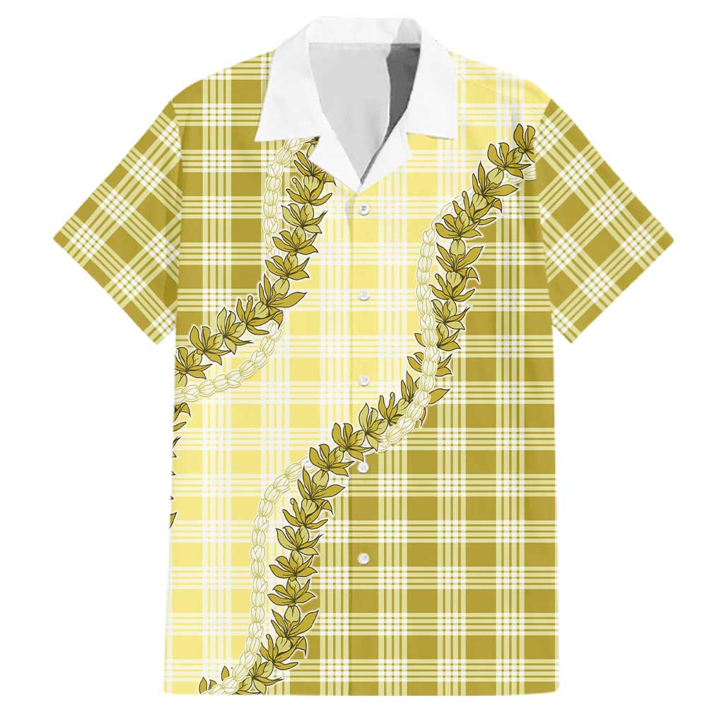 Yellow Hawaii Palaka Family Matching Puletasi and Hawaiian Shirt Hawaiian Pikake Lei
