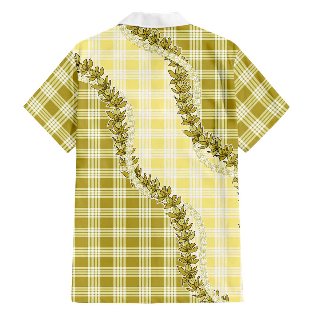 Yellow Hawaii Palaka Family Matching Puletasi and Hawaiian Shirt Hawaiian Pikake Lei