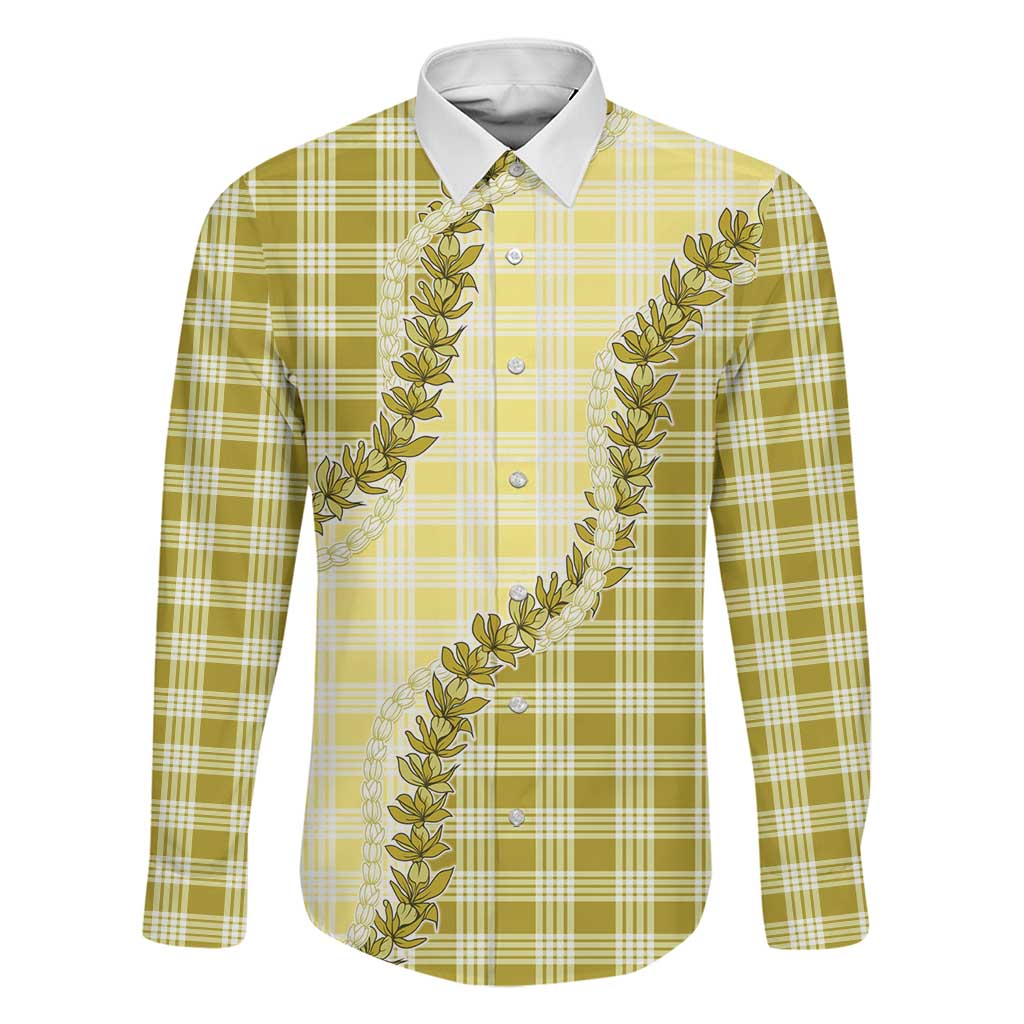 Yellow Hawaii Palaka Family Matching Tank Maxi Dress and Hawaiian Shirt Hawaiian Pikake Lei
