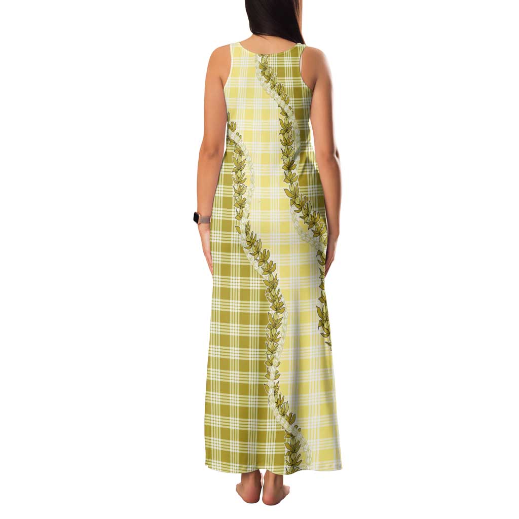 Yellow Hawaii Palaka Family Matching Tank Maxi Dress and Hawaiian Shirt Hawaiian Pikake Lei