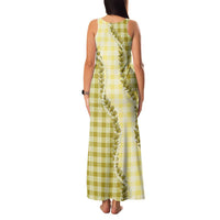 Yellow Hawaii Palaka Family Matching Tank Maxi Dress and Hawaiian Shirt Hawaiian Pikake Lei