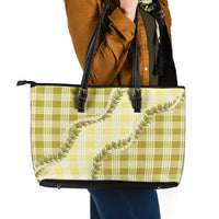 Yellow Hawaii Palaka Leather Tote Bag Hawaiian Pikake Lei