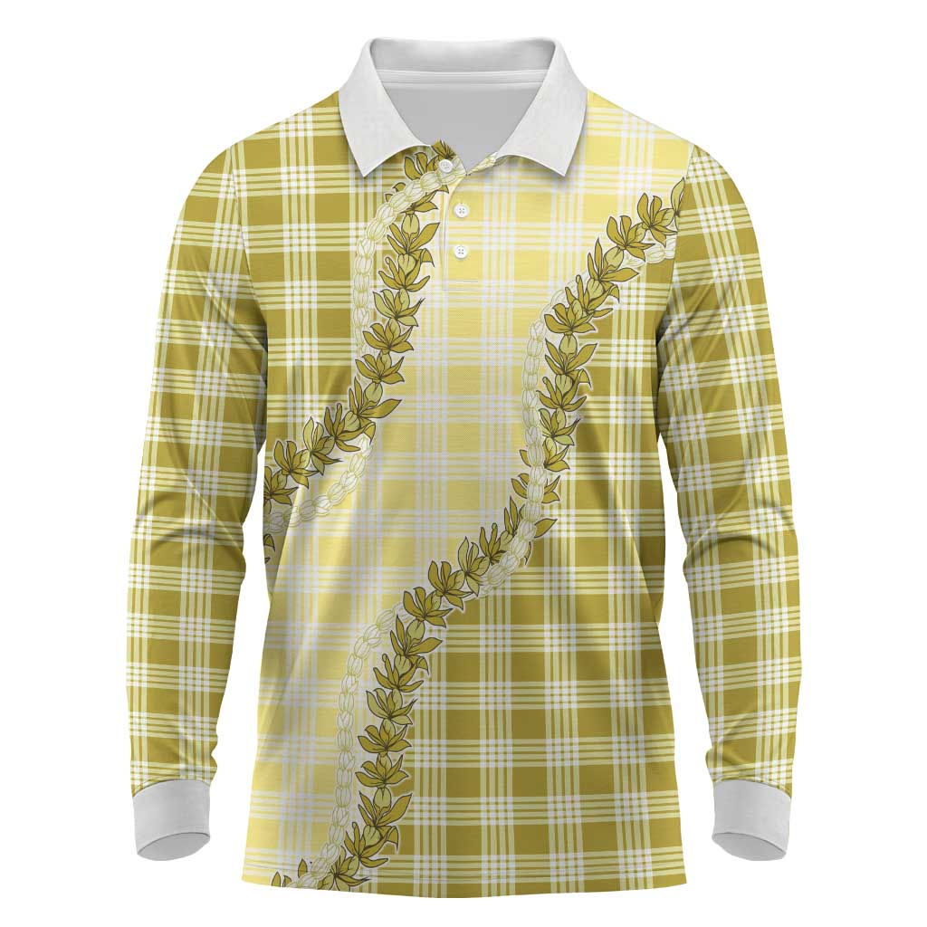 Yellow Hawaii Palaka Long Sleeve Polo Shirt Hawaiian Pikake Lei LT05 Yellow - Polynesian Pride
