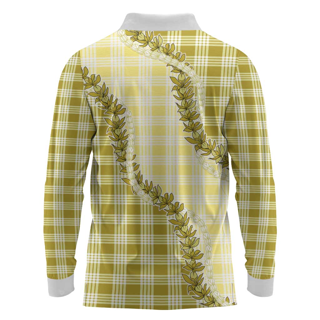 Yellow Hawaii Palaka Long Sleeve Polo Shirt Hawaiian Pikake Lei LT05 - Polynesian Pride