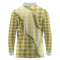 Yellow Hawaii Palaka Long Sleeve Polo Shirt Hawaiian Pikake Lei LT05 - Polynesian Pride